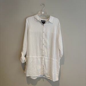 Tahari Casual White Linen Button Down Tunic